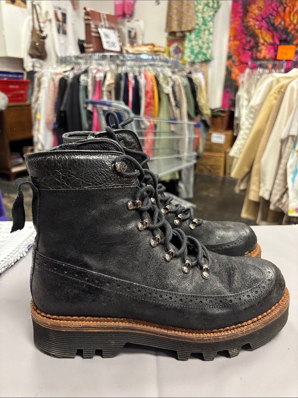 Montelliana Italian Hand Crafted Men's Black Leather Lug-Soled Lace-Up Boots